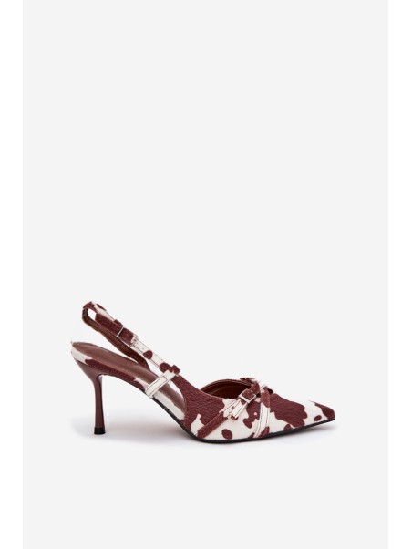 Pumps With Open Heel And Straps Patches White-Brown Ravira