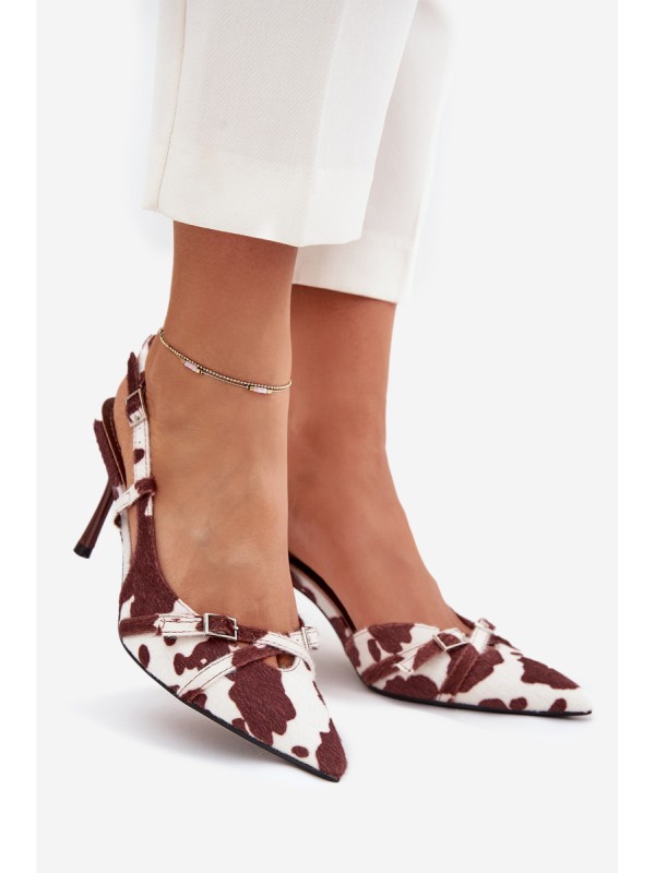 Pumps With Open Heel And Straps Patches White-Brown Ravira