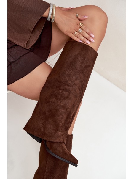Women's Slip-On Cowboy Boots With Heels And Fringes Brown Zalia