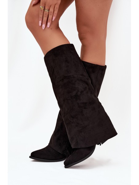 Slip-On Cowboy Boots Women's Heeled With Fringes Black Zalia