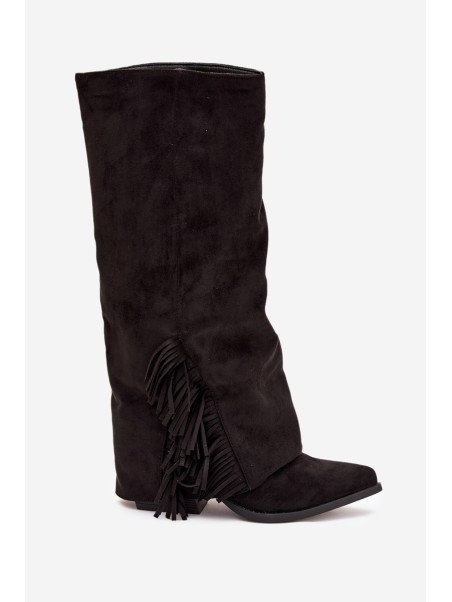 Slip-On Cowboy Boots Women's Heeled With Fringes Black Zalia