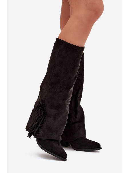 Slip-On Cowboy Boots Women's Heeled With Fringes Black Zalia