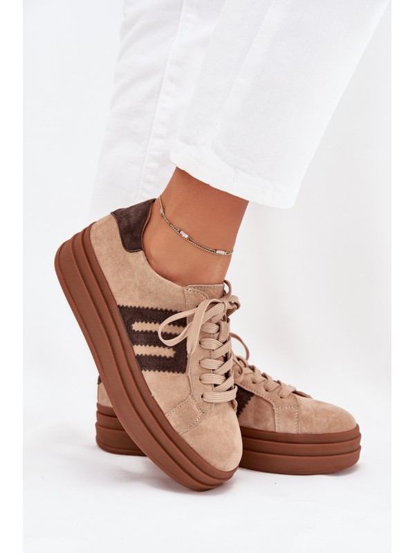Women's Platform Sneakers Made of Natural Suede Beige Eldira