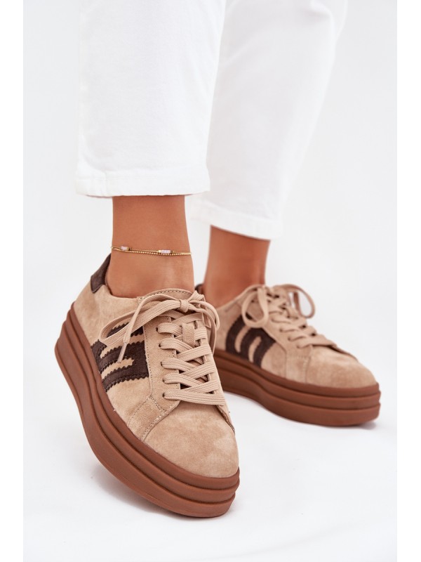 Women's Platform Sneakers Made of Natural Suede Beige Eldira