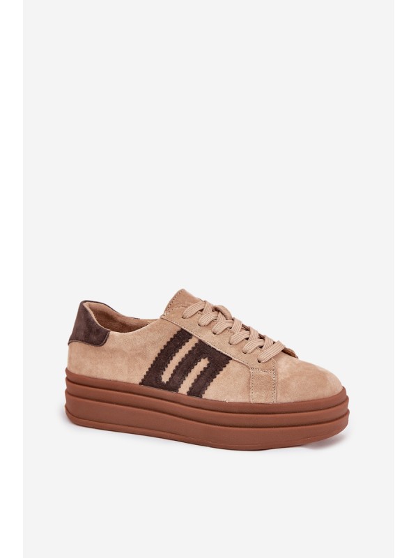 Women's Platform Sneakers Made of Natural Suede Beige Eldira