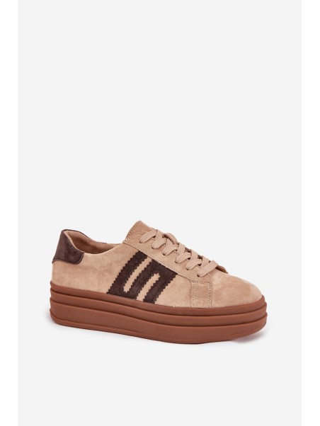 Women's Platform Sneakers Made of Natural Suede Beige Eldira