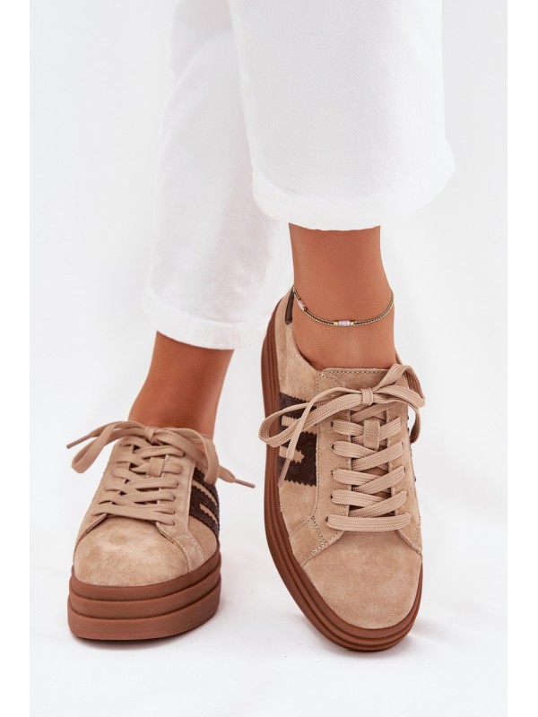 Women's Platform Sneakers Made of Natural Suede Beige Eldira