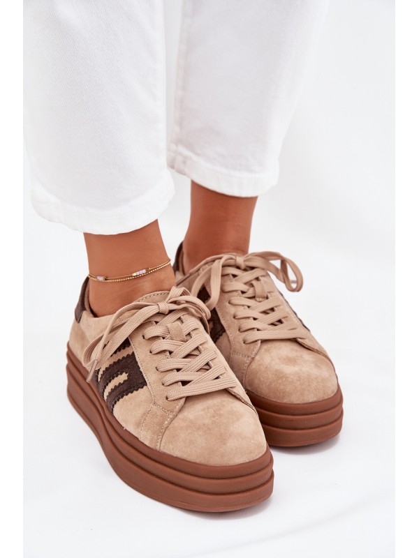 Women's Platform Sneakers Made of Natural Suede Beige Eldira