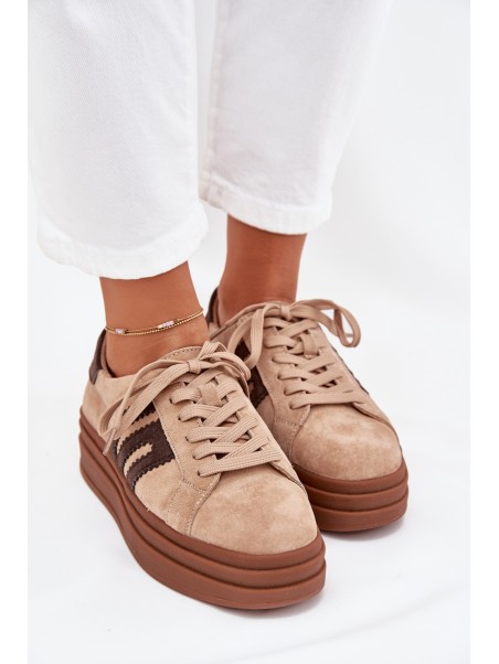 Women's Platform Sneakers Made of Natural Suede Beige Eldira