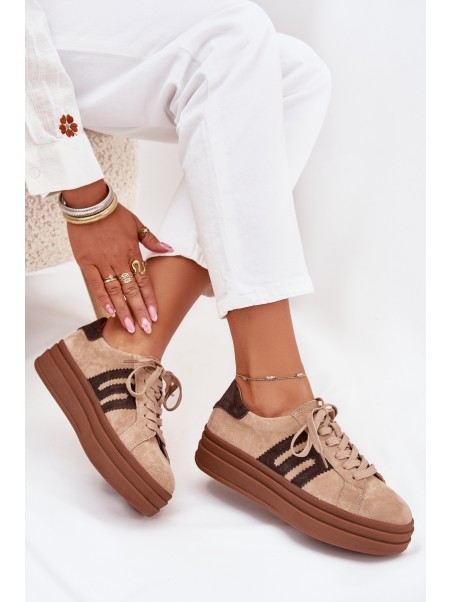 Women's Platform Sneakers Made of Natural Suede Beige Eldira