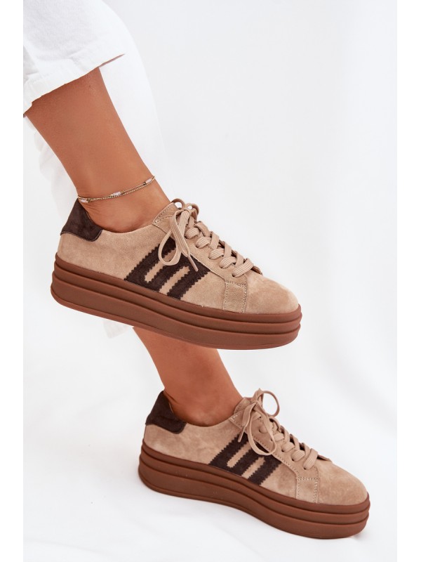 Women's Platform Sneakers Made of Natural Suede Beige Eldira
