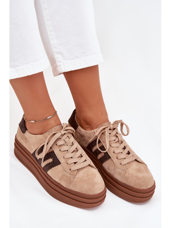 Women's Platform Sneakers Made of Natural Suede Beige Eldira