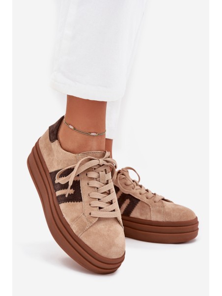 Women's Platform Sneakers Made of Natural Suede Beige Eldira