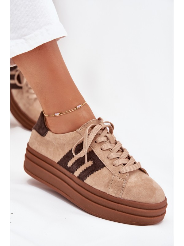 Women's Platform Sneakers Made of Natural Suede Beige Eldira