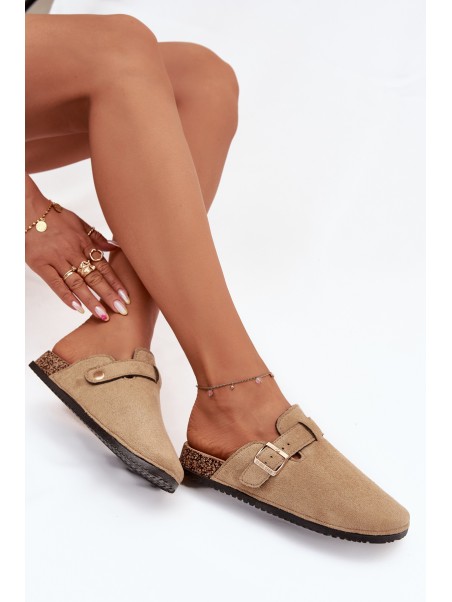 Women Clogs On Cork Platform With Golden Buckle Big Star SS274738 Beige