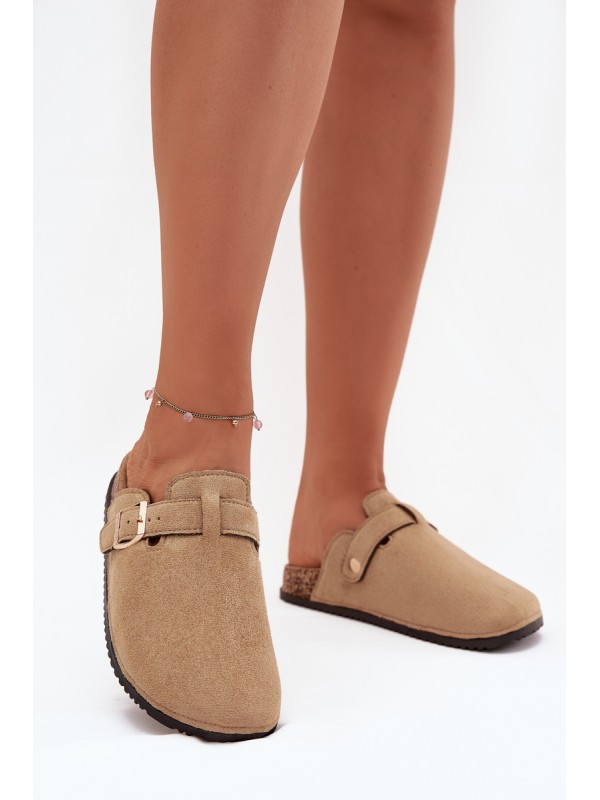 Women Clogs On Cork Platform With Golden Buckle Big Star SS274738 Beige
