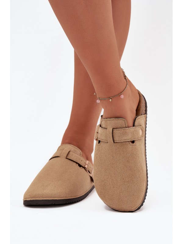 Women Clogs On Cork Platform With Golden Buckle Big Star SS274738 Beige
