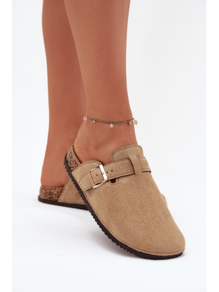 Women Clogs On Cork Platform With Golden Buckle Big Star SS274738 Beige