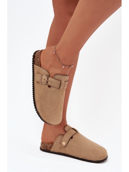 Women Clogs On Cork Platform With Golden Buckle Big Star SS274738 Beige