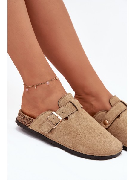 Women Clogs On Cork Platform With Golden Buckle Big Star SS274738 Beige