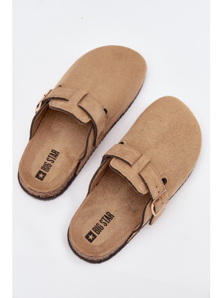 Women Clogs On Cork Platform With Golden Buckle Big Star SS274738 Beige