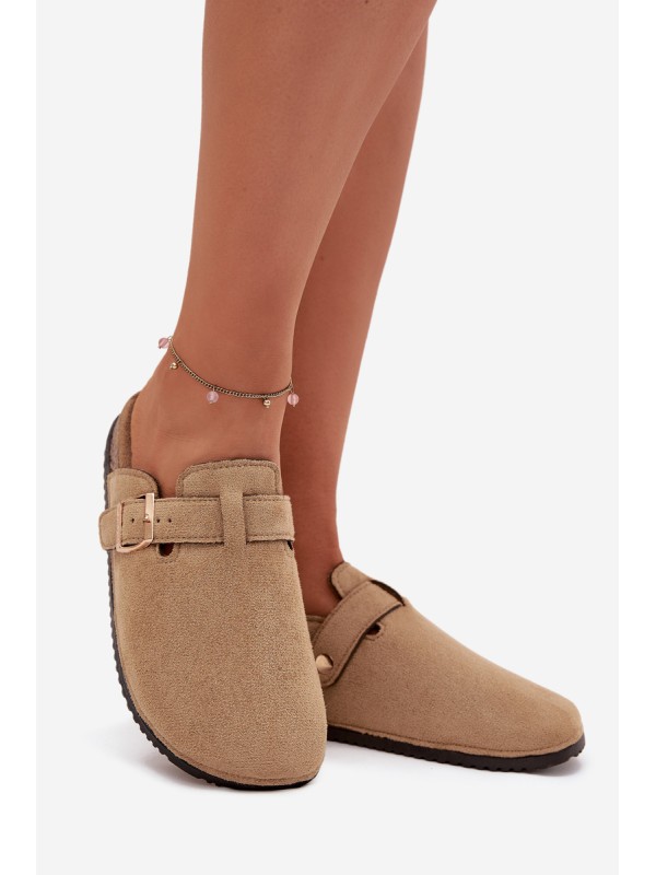 Women Clogs On Cork Platform With Golden Buckle Big Star SS274738 Beige