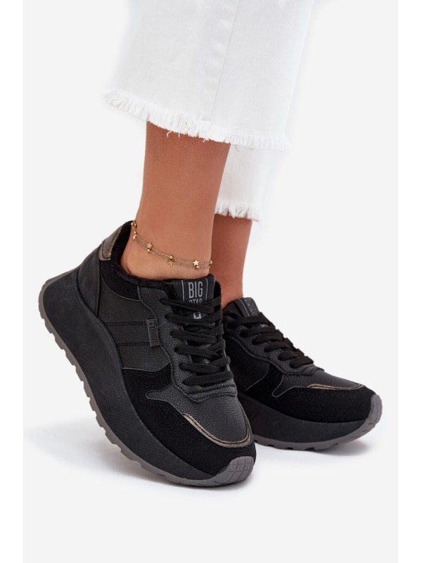 Warm Women Sneakers On Platform Big Star SS274007 HI-POLY SYSTEM Black