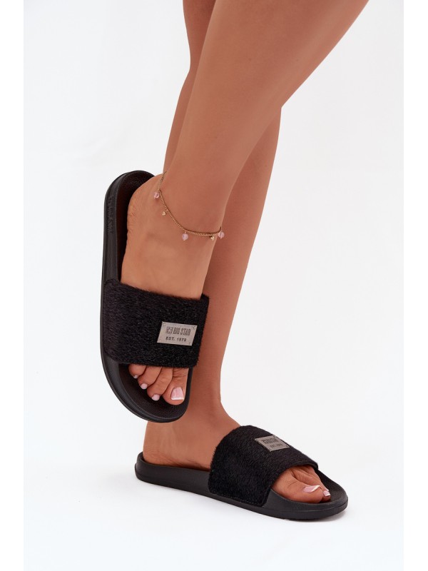 Women's Slippers On Foam Sole With Fur Big Star SS274716 Black