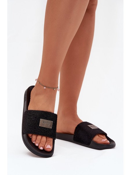 Women's Slippers On Foam Sole With Fur Big Star SS274716 Black