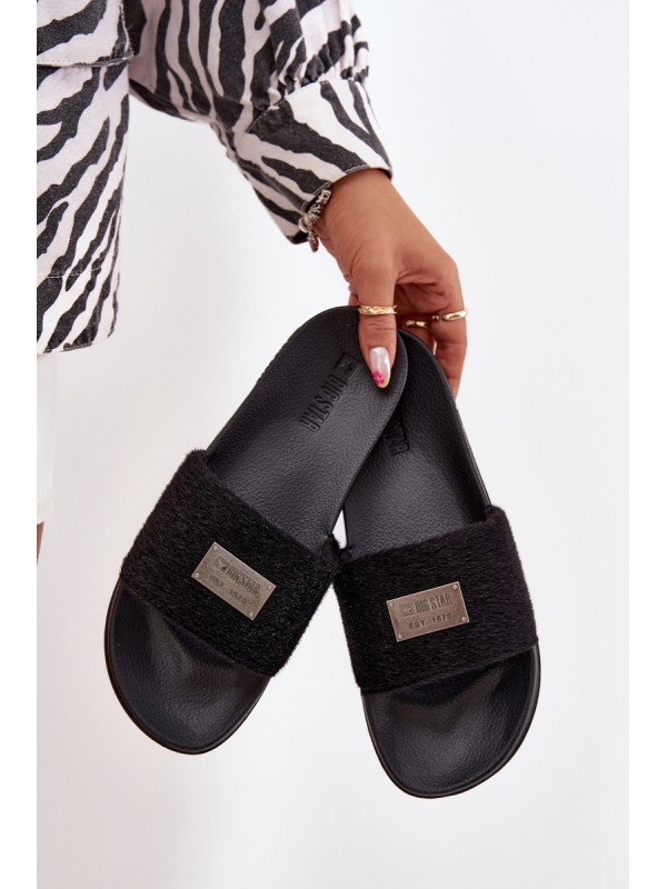 Women's Slippers On Foam Sole With Fur Big Star SS274716 Black