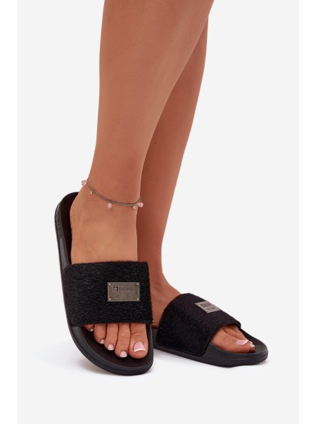 Women's Slippers On Foam Sole With Fur Big Star SS274716 Black