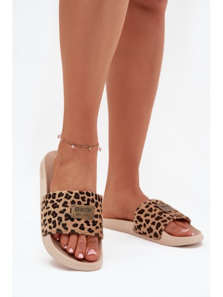 Women's Slippers on Foam Sole with Fur Big Star SS274715 Leopard Beige