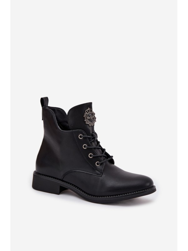 Low Women's Ankle Boots With Flat Heel With Decorative Detail Insulated Black Cylira
