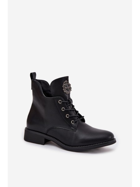 Low Women's Ankle Boots With Flat Heel With Decorative Detail Insulated Black Cylira