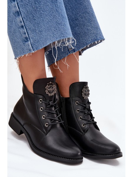 Low Women's Ankle Boots With Flat Heel With Decorative Detail Insulated Black Cylira