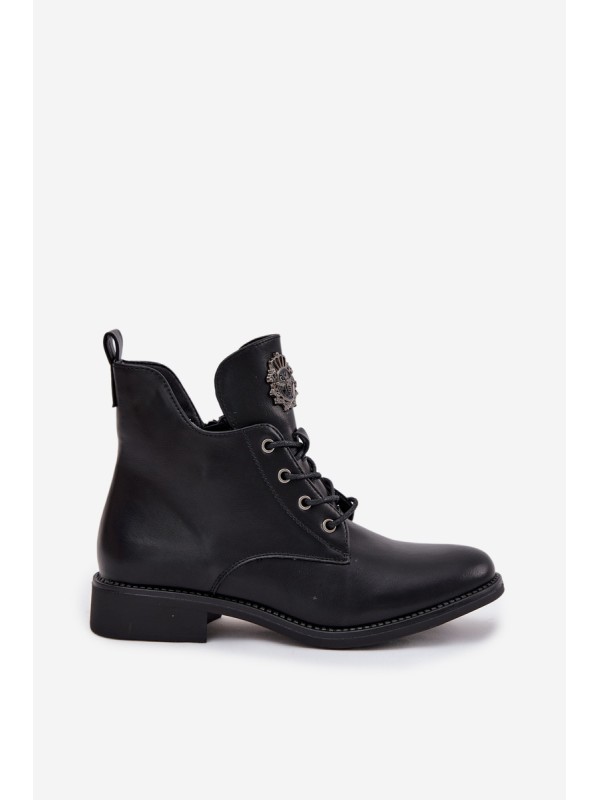 Low Women's Ankle Boots With Flat Heel With Decorative Detail Insulated Black Cylira
