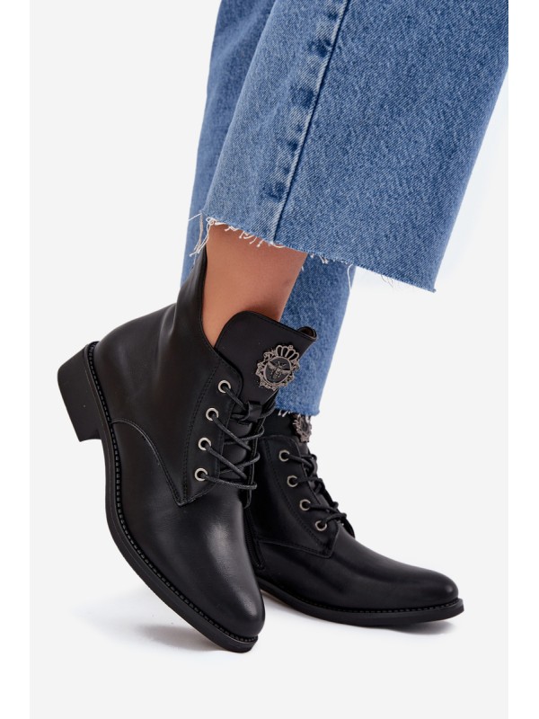 Low Women's Ankle Boots With Flat Heel With Decorative Detail Insulated Black Cylira