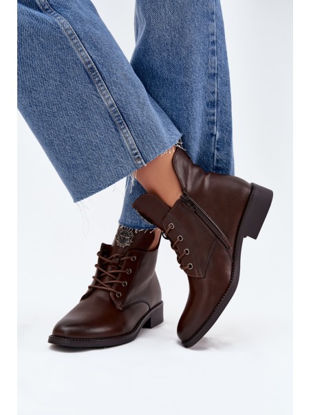 Low Women's Ankle Boots On Flat Heel With Decorative Detail Lined Brown Cylira