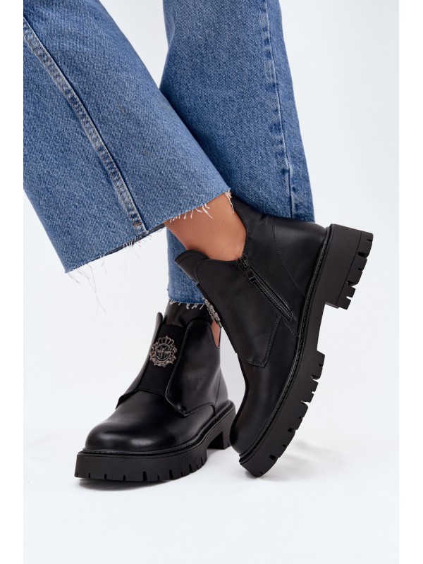 Insulated Low Women's Ankle Boots With Decoration On Zip Black Lavira