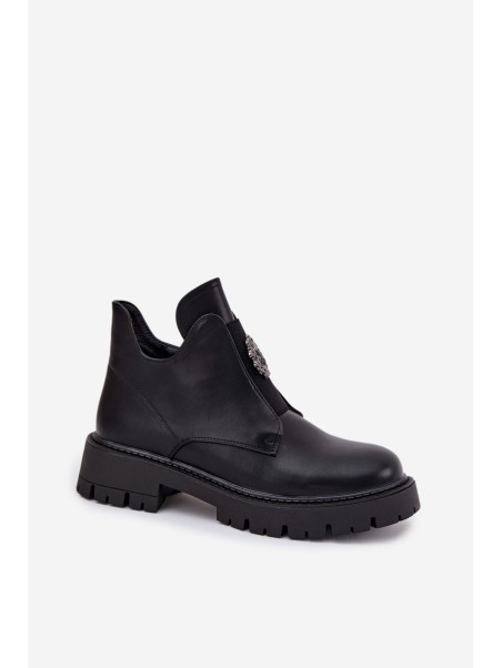 Insulated Low Women's Ankle Boots With Decoration On Zip Black Lavira
