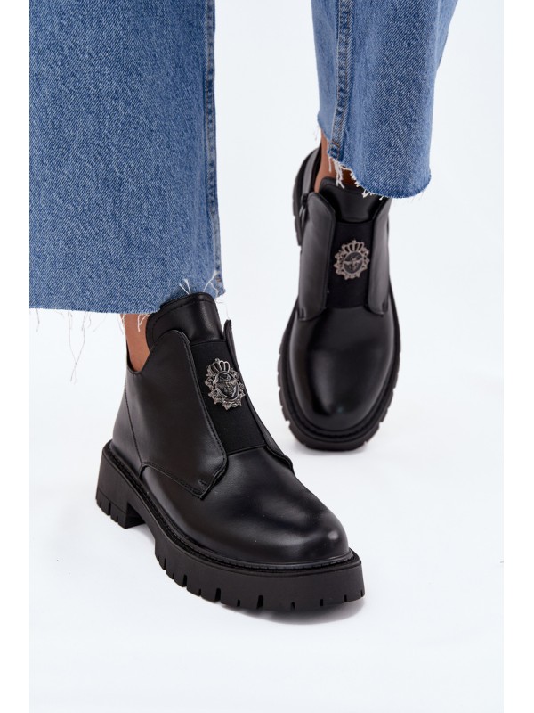 Insulated Low Women's Ankle Boots With Decoration On Zip Black Lavira