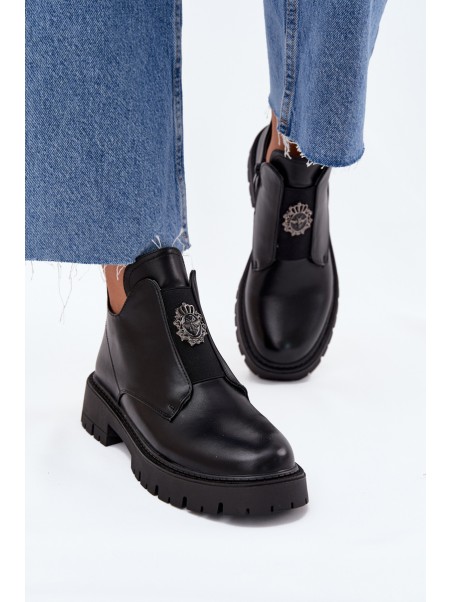 Insulated Low Women's Ankle Boots With Decoration On Zip Black Lavira