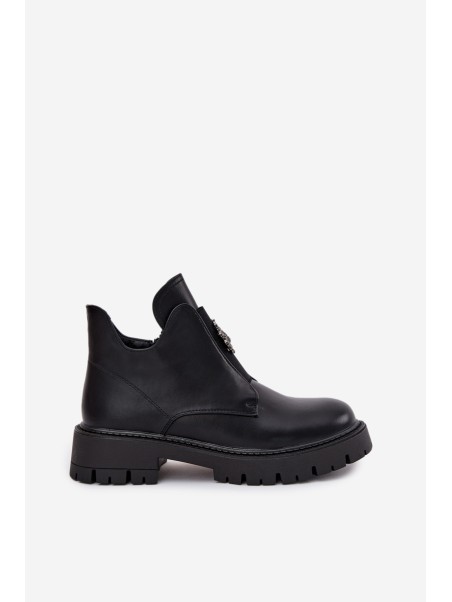 Insulated Low Women's Ankle Boots With Decoration On Zip Black Lavira