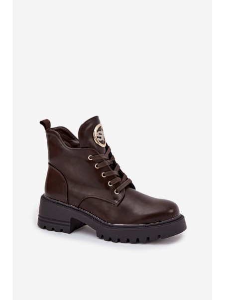 Warm Lined Women's Ankle Boots with Golden Detail Chocolate Kavirae