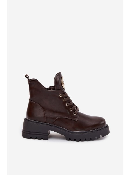 Warm Lined Women's Ankle Boots with Golden Detail Chocolate Kavirae