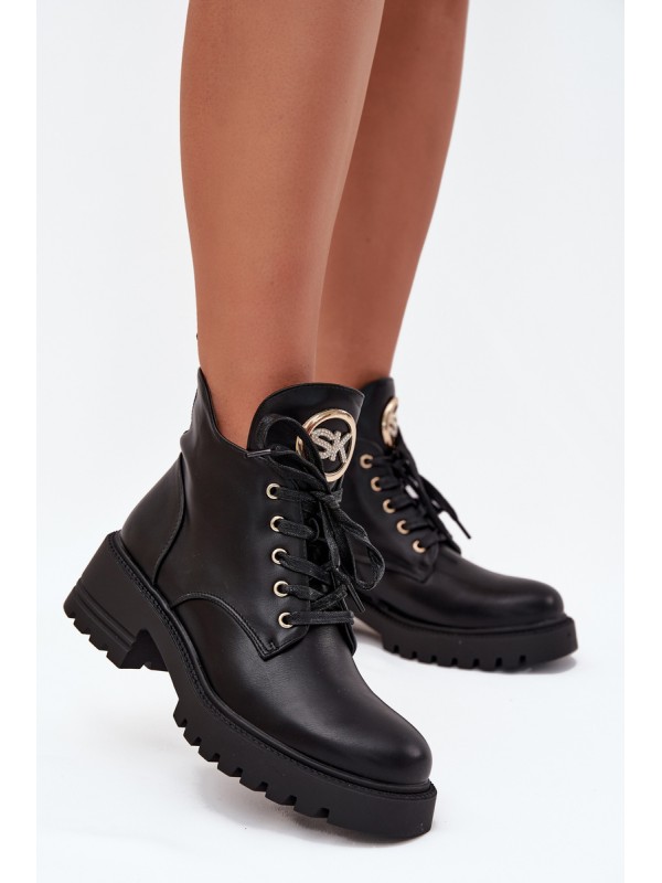 Warm Ladies Ankle Boots with Gold Detail Black Kavirae