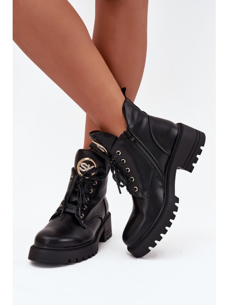 Warm Ladies Ankle Boots with Gold Detail Black Kavirae