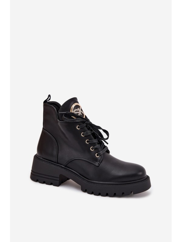 Warm Ladies Ankle Boots with Gold Detail Black Kavirae