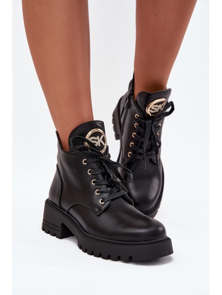 Warm Ladies Ankle Boots with Gold Detail Black Kavirae