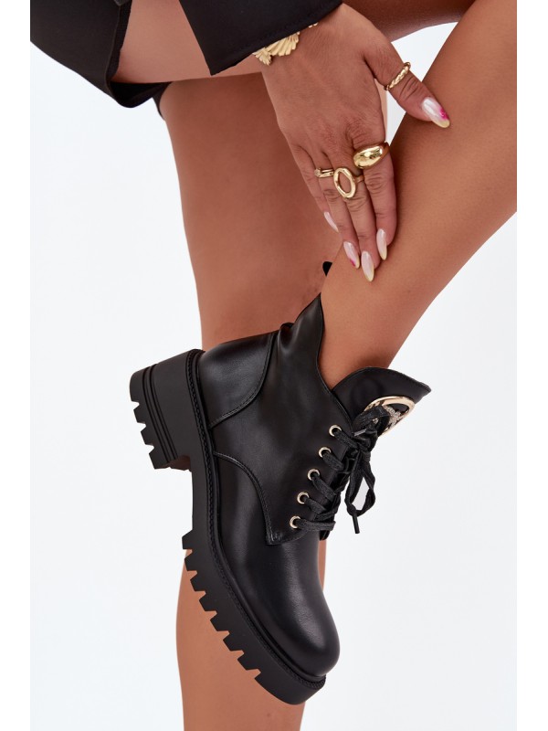 Warm Ladies Ankle Boots with Gold Detail Black Kavirae